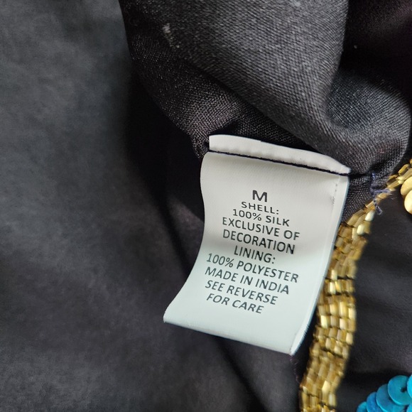 Drapers & Damons Silk Jacket Sequins Size‎ M Colorful Gold Beaded Vintage 90s - Picture 5 of 8